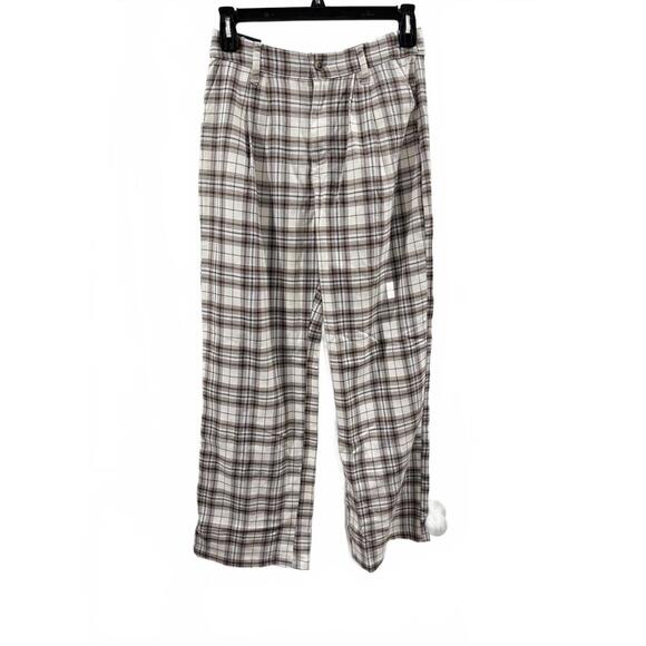 Hollister Pants - NWT Hollister Brown & White Plaid Ultra High Rise Vintage Baggy Pants Size 9 29w